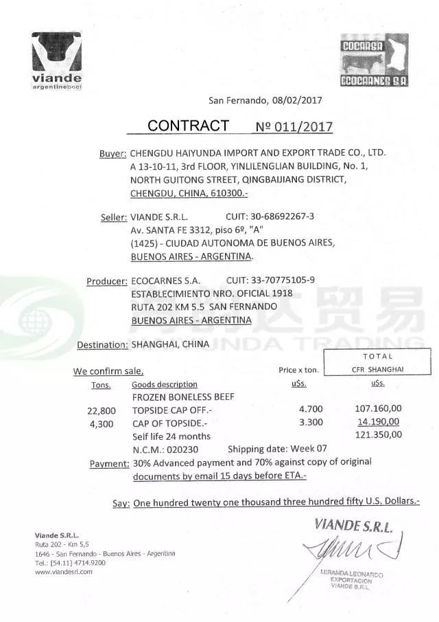 進口牛肉合同范本